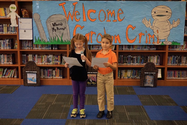 <p>JBN students Vivian and Donald introduced Ms. Crimi to the audience. They did a great job!</p>
