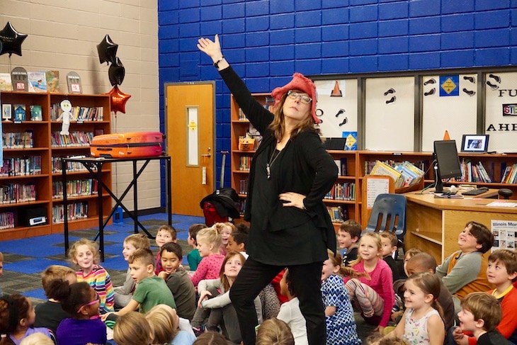 <p>Guest author Carolyn Crimi showed off her “story hunter hat” during her JBN visit.</p>
